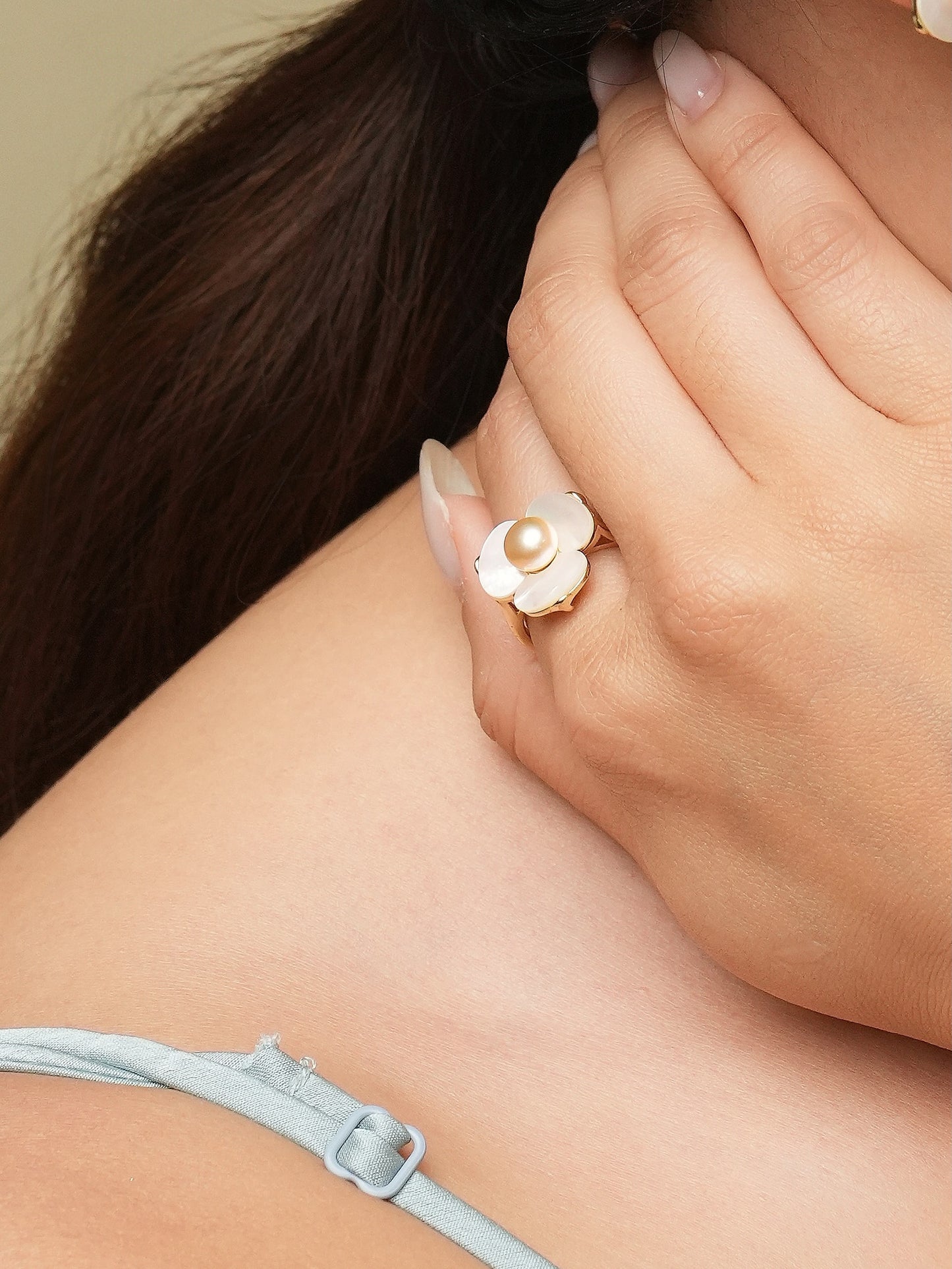 Plumeria Pearl Ring