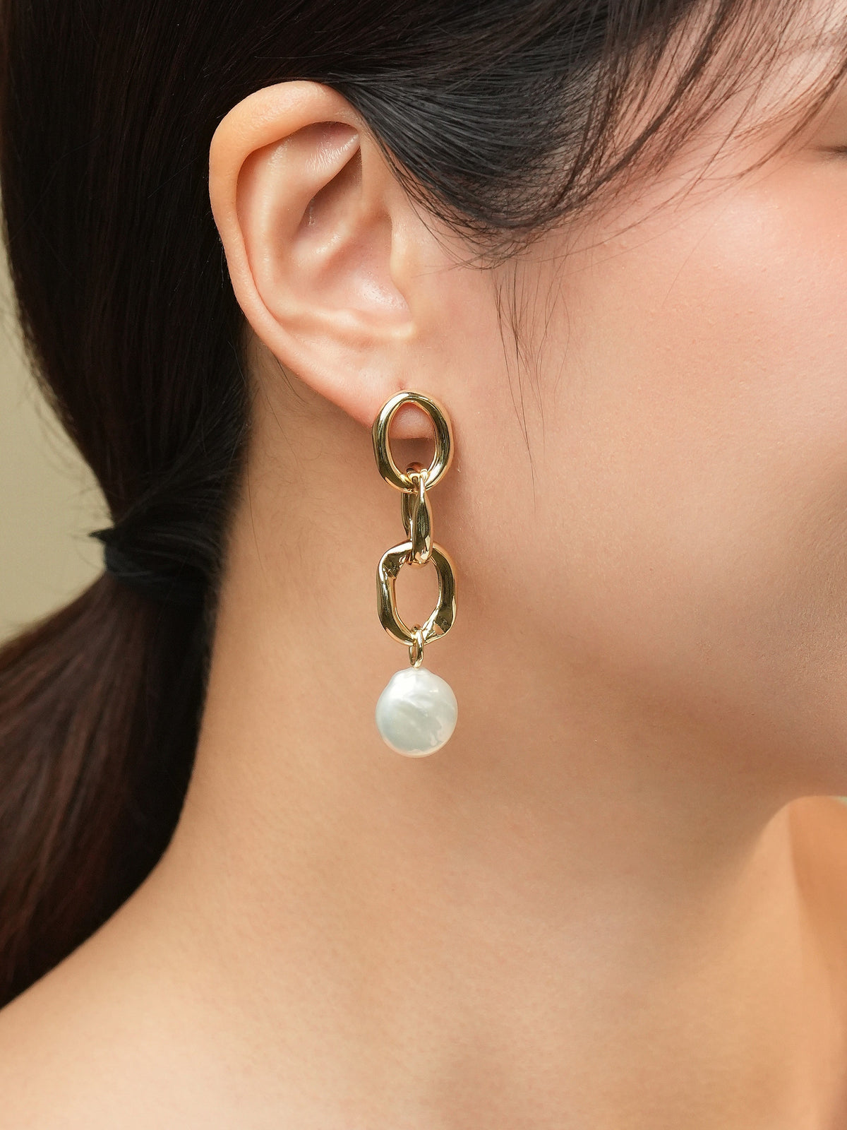Allen Hoop Pearls Gold Earrings