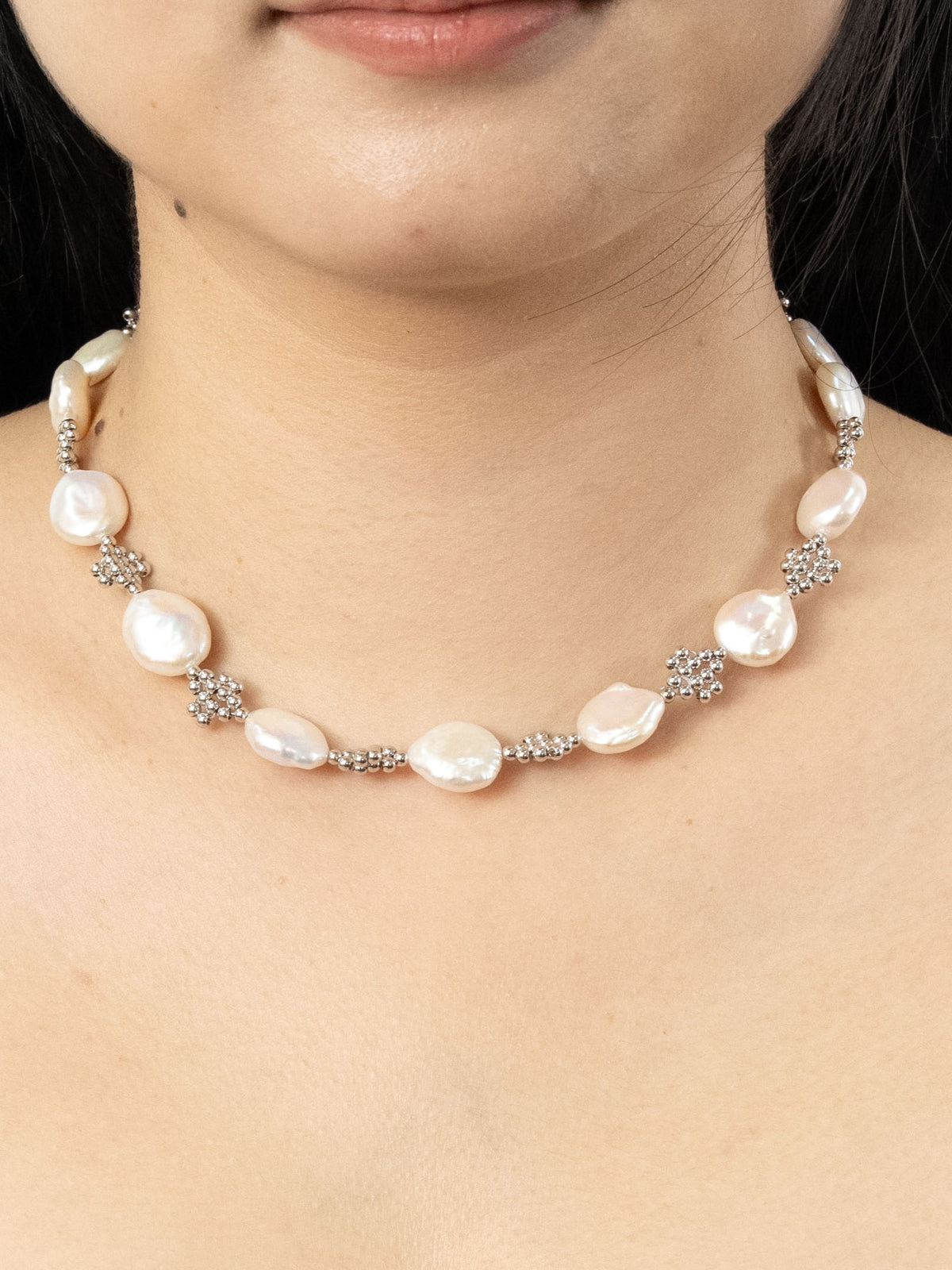 Regine Petal Beads Silver Necklace