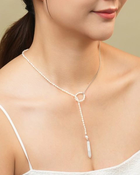 Lina Pearl Loop Necklace Silver