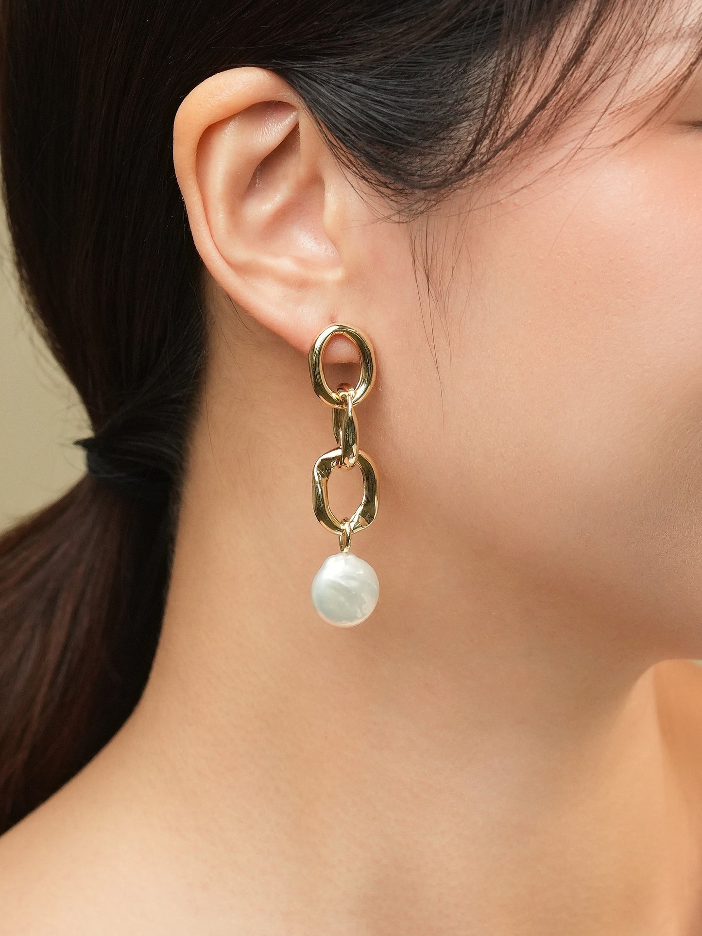 Allen Hoop Pearls Gold Earrings