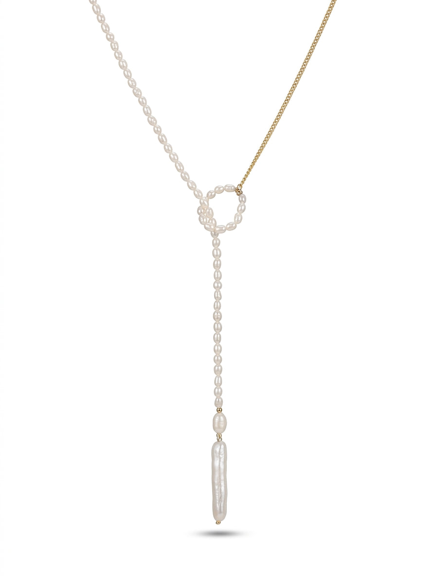 Lina Pearl Loop Necklace Gold