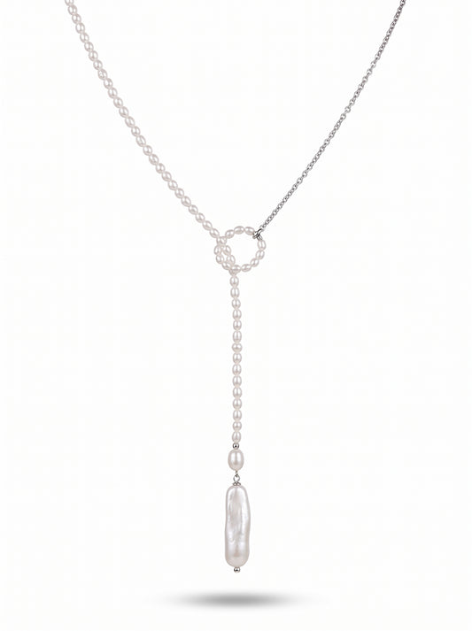 Lina Pearl Loop Necklace Silver