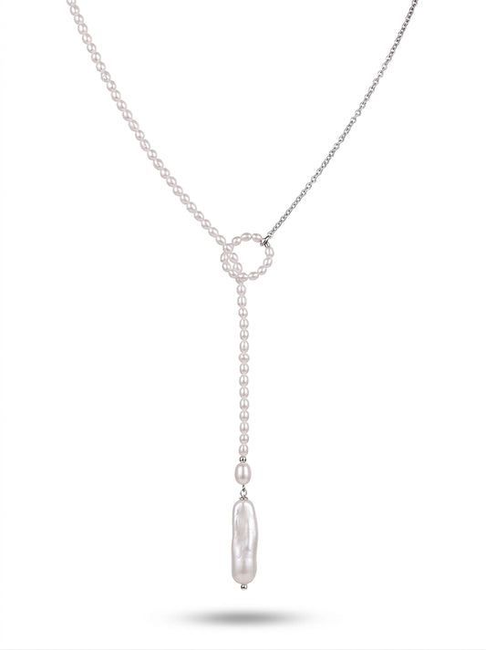 Lina Pearl Loop Necklace Silver