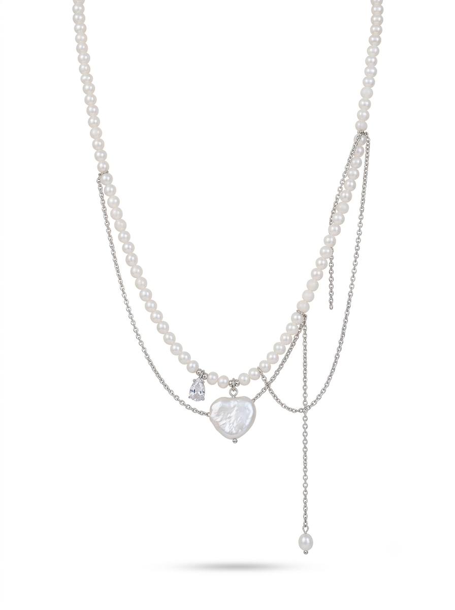Suri Drop Pearl Necklace Sliver